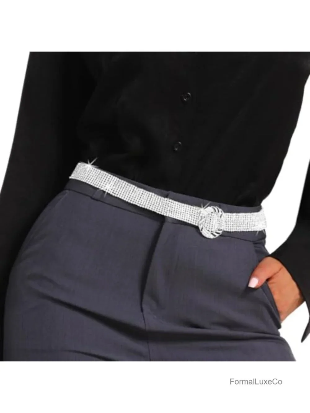 Rhinestone Waist Belt with O Ring Buckle Adjustable Length